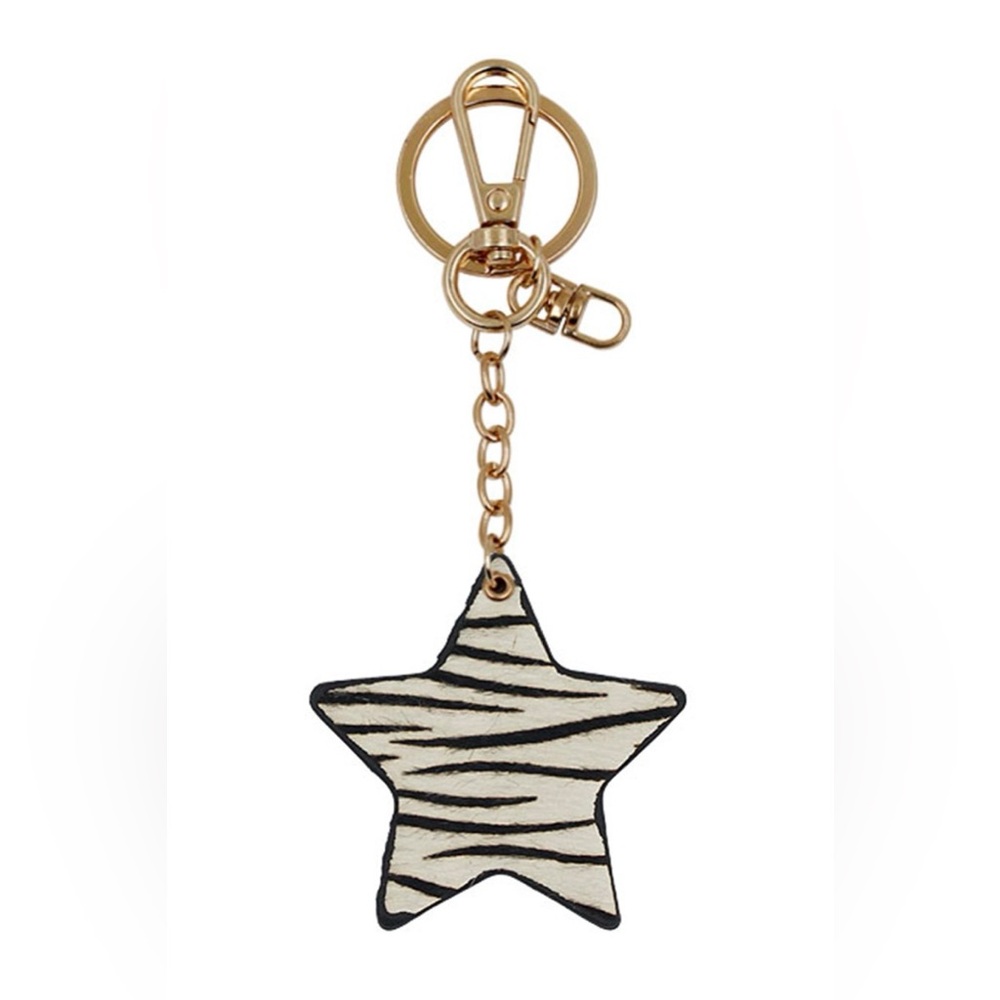 Double Sided Star Shaped Animal Print  Genuine Leather Keychain